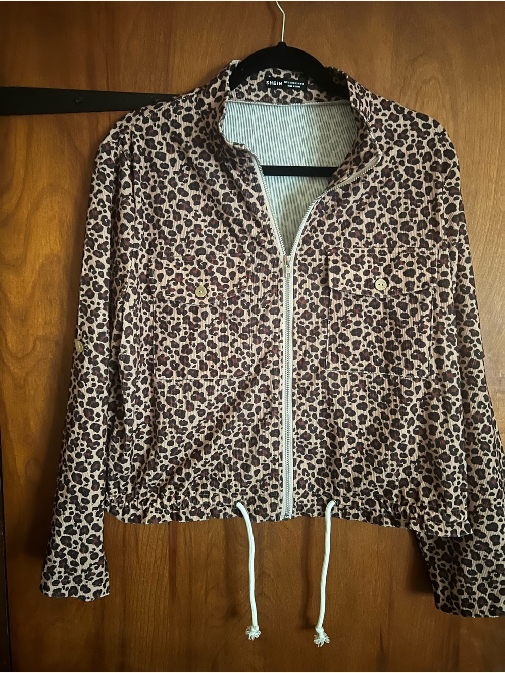 SHEIN Leopard Print Zip-Up Utility Jacket - Brown